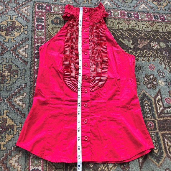 Fabulous Vivid Red Ruffled Button-Front Halter Top - Size XS - Vintage Piece! - Picture 10 of 16